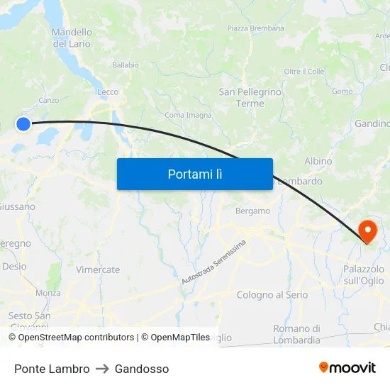 Ponte Lambro to Gandosso map