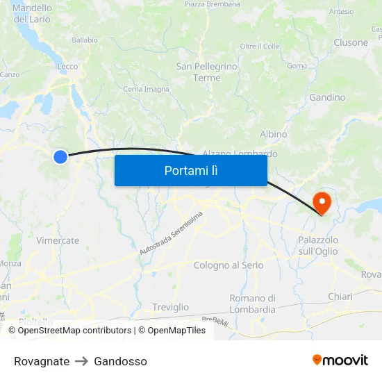 Rovagnate to Gandosso map