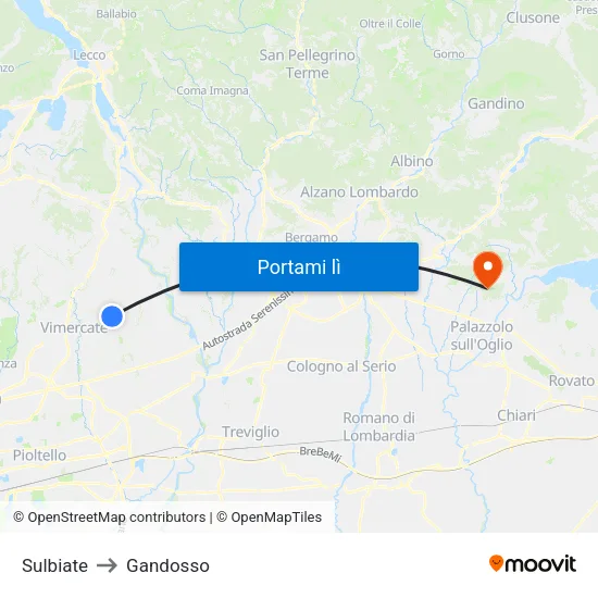 Sulbiate to Gandosso map