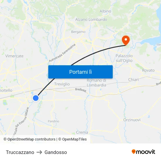 Truccazzano to Gandosso map