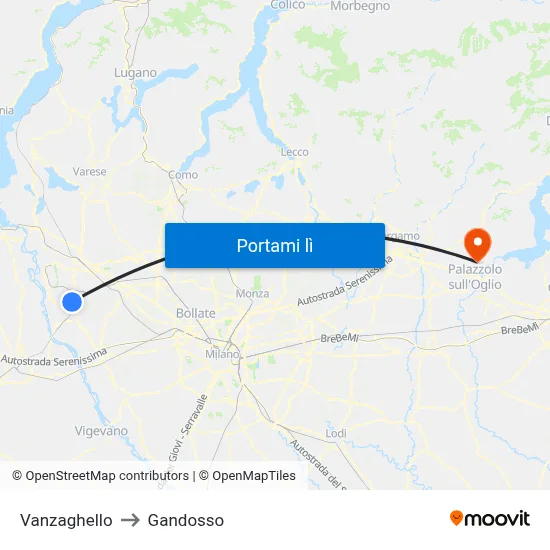 Vanzaghello to Gandosso map