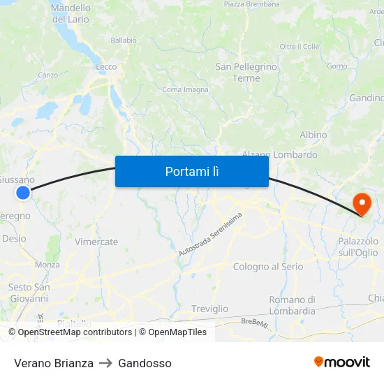 Verano Brianza to Gandosso map