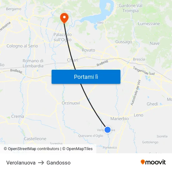 Verolanuova to Gandosso map
