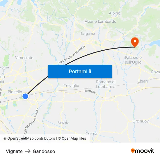 Vignate to Gandosso map