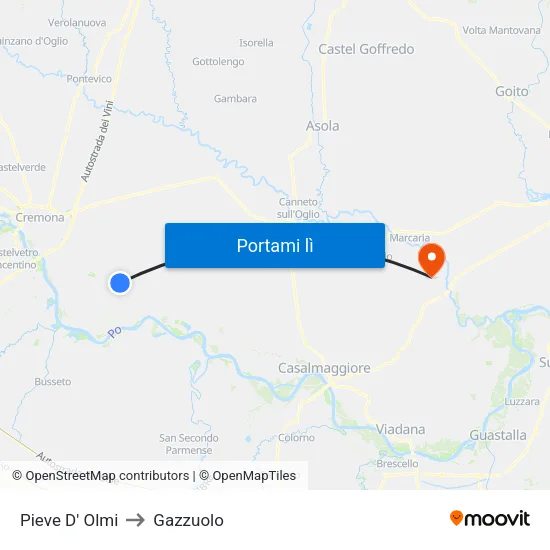 Pieve D' Olmi to Gazzuolo map