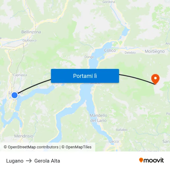 Lugano to Gerola Alta map