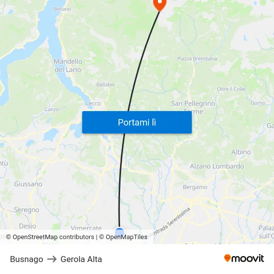 Busnago to Gerola Alta map