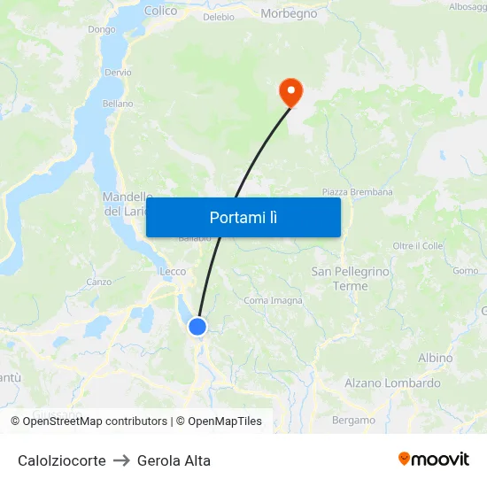 Calolziocorte to Gerola Alta map