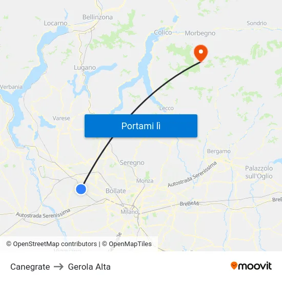 Canegrate to Gerola Alta map