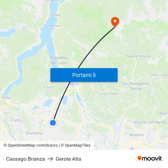 Cassago Brianza to Gerola Alta map