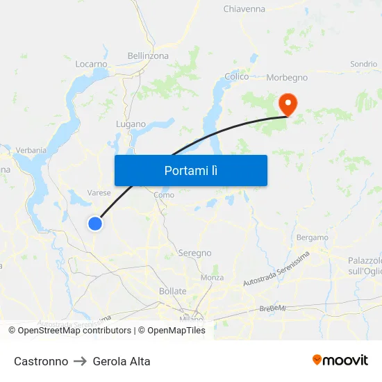 Castronno to Gerola Alta map