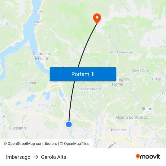 Imbersago to Gerola Alta map