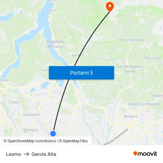 Lesmo to Gerola Alta map