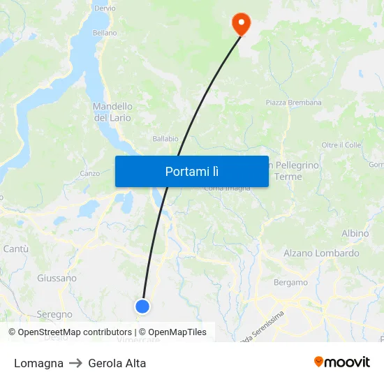 Lomagna to Gerola Alta map