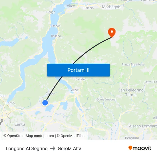 Longone Al Segrino to Gerola Alta map