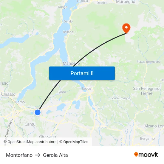 Montorfano to Gerola Alta map