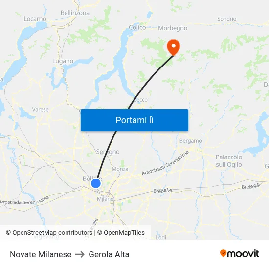 Novate Milanese to Gerola Alta map