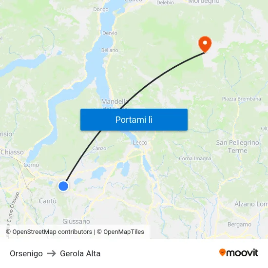 Orsenigo to Gerola Alta map