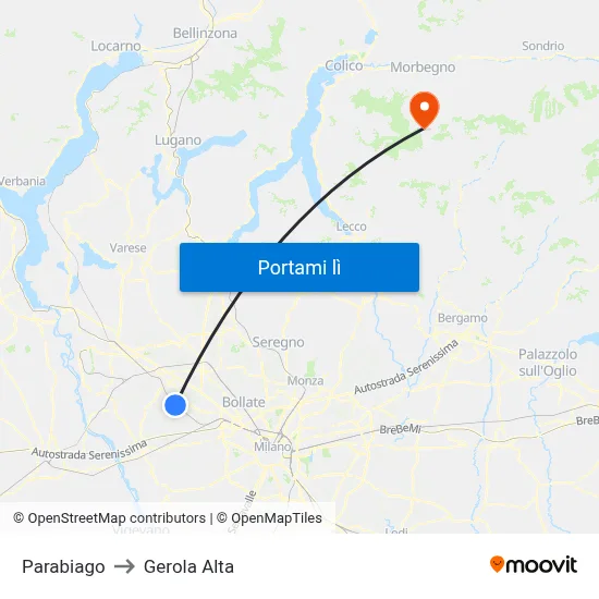 Parabiago to Gerola Alta map