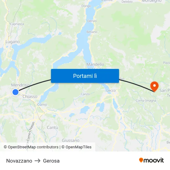 Novazzano to Gerosa map