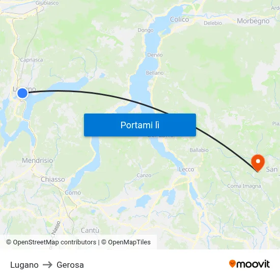 Lugano to Gerosa map