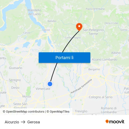 Aicurzio to Gerosa map
