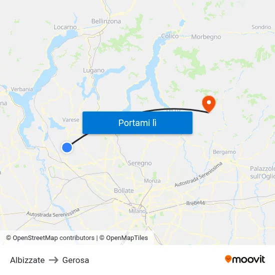 Albizzate to Gerosa map