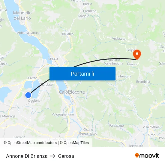 Annone Di Brianza to Gerosa map