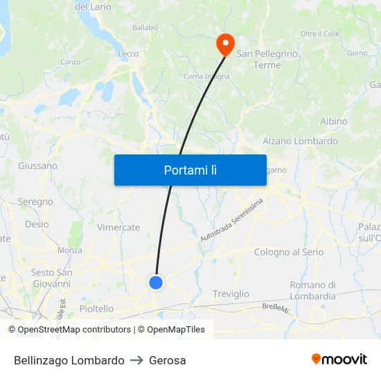 Bellinzago Lombardo to Gerosa map