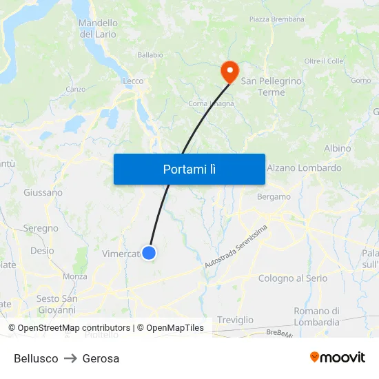 Bellusco to Gerosa map