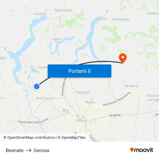 Besnate to Gerosa map