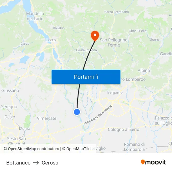 Bottanuco to Gerosa map