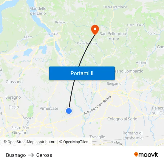 Busnago to Gerosa map