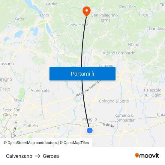 Calvenzano to Gerosa map