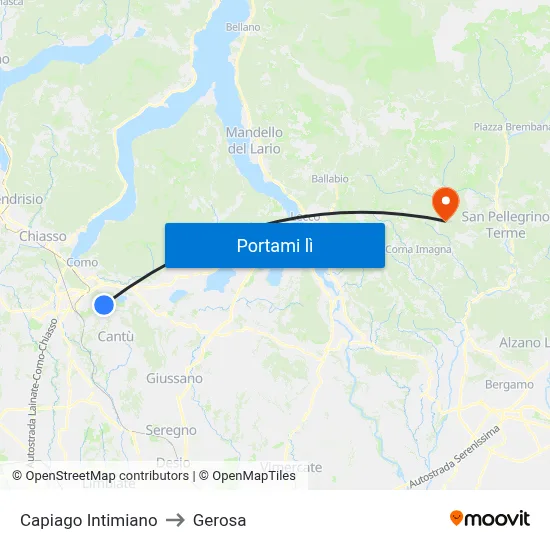 Capiago Intimiano to Gerosa map