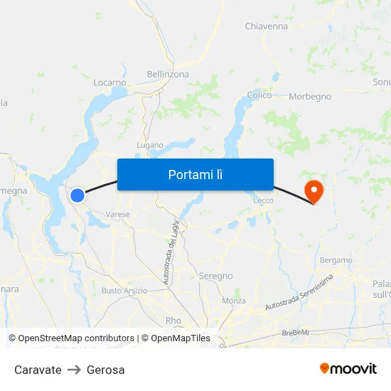 Caravate to Gerosa map