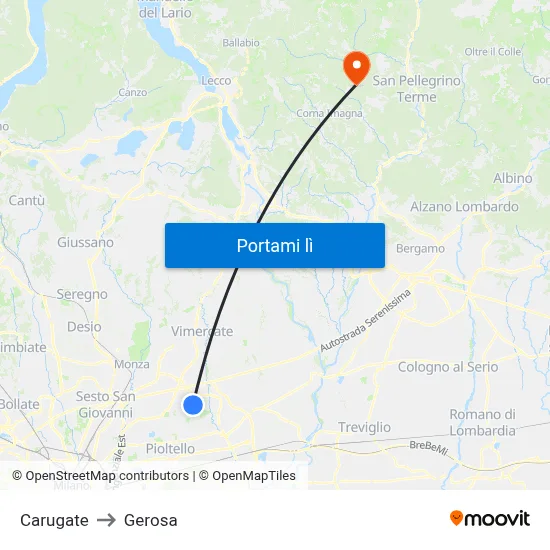 Carugate to Gerosa map