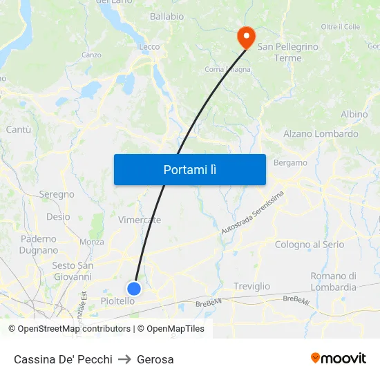Cassina De' Pecchi to Gerosa map