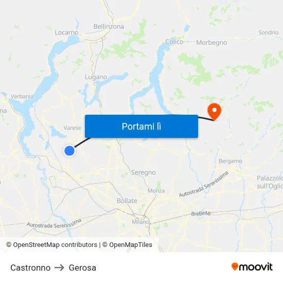 Castronno to Gerosa map