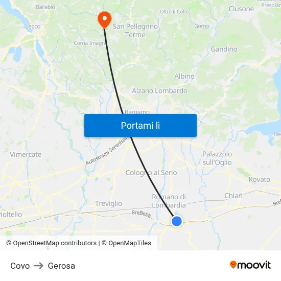 Covo to Gerosa map