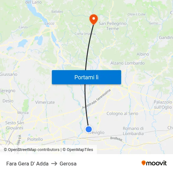 Fara Gera D' Adda to Gerosa map
