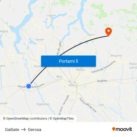 Galliate to Gerosa map
