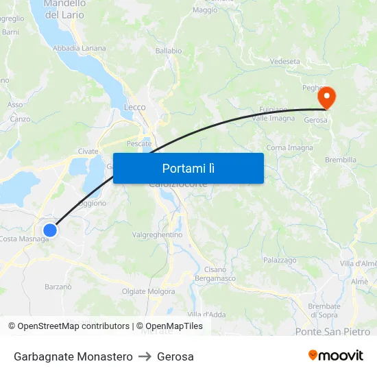 Garbagnate Monastero to Gerosa map