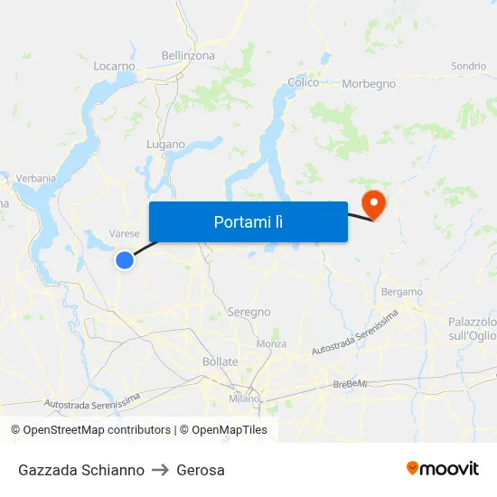 Gazzada Schianno to Gerosa map