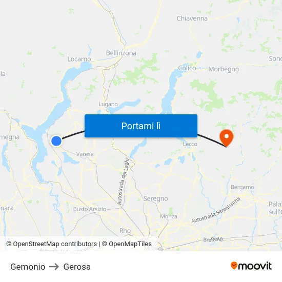 Gemonio to Gerosa map