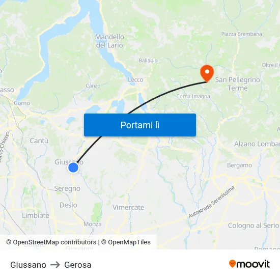 Giussano to Gerosa map