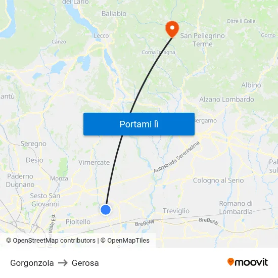 Gorgonzola to Gerosa map