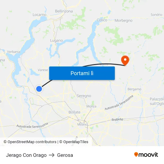 Jerago Con Orago to Gerosa map