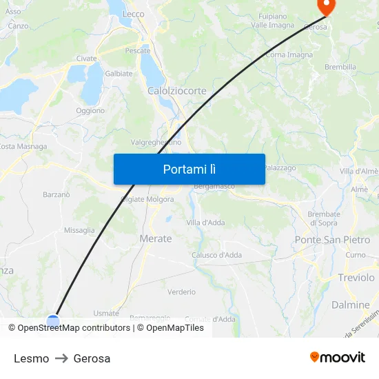 Lesmo to Gerosa map
