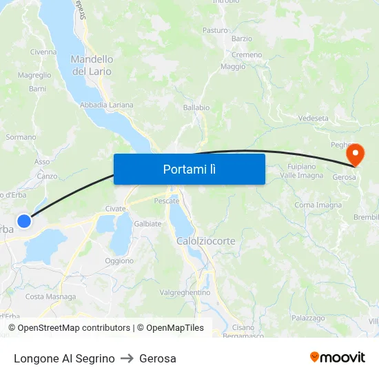 Longone Al Segrino to Gerosa map